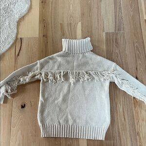 NWT Cream Fringe Turtleneck Sweater